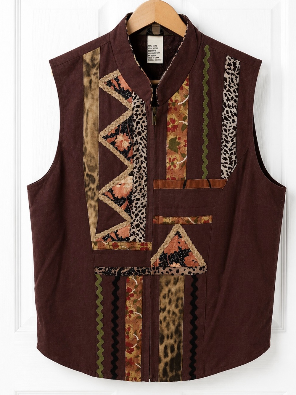 Stonebridge Linen blend Patchwork Zip-Front Sleeveless Vest L